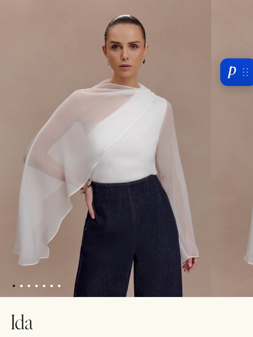 Meshki White Satin-Lined Sheer Overlay Top